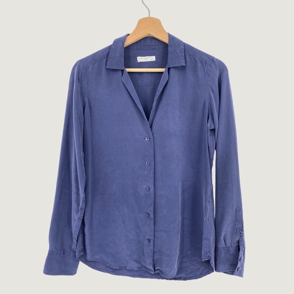 Equipment Femme Silk Blouse Women XS Blue Long‎ Sleeve Button Front
